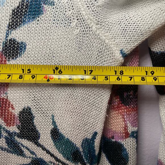 J. Jill Women's size XS White Floral Linen Blend Duster Long Cardigan Minimalist - Picture 6 of 8